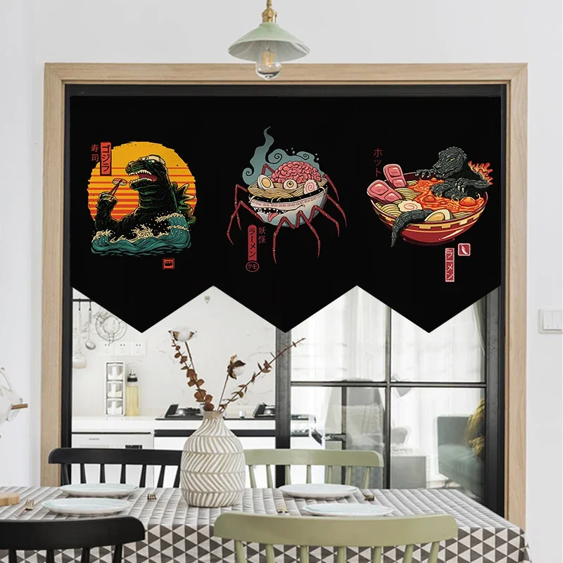 Japanese Pennant Ukiyo-e Short Curtain Sushi Restaurant Ramen Shop Decoration Half Curtain Partition