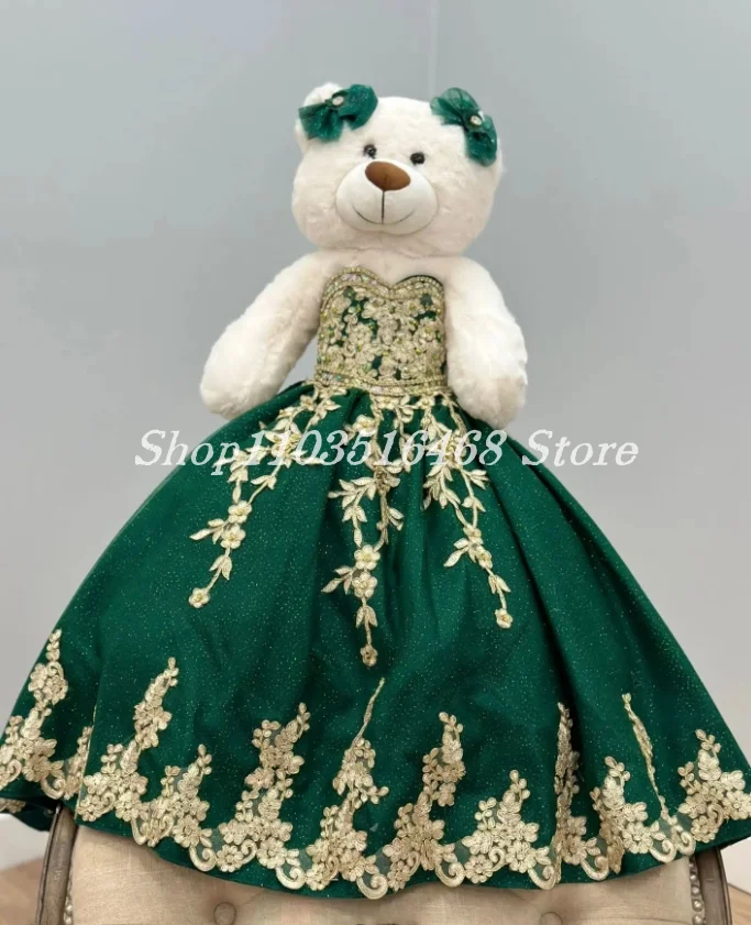 Personalised Quinceanera Teddy Bear Dress Green Glitter Sheath Delicate Beaded Applique Special Links  Customised