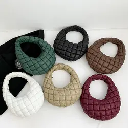 Women Girls Small Quilted Tote Bags Down Cotton Padded Plaid Shoulder Bags Fashion Underarm Bags Puffy Handbags