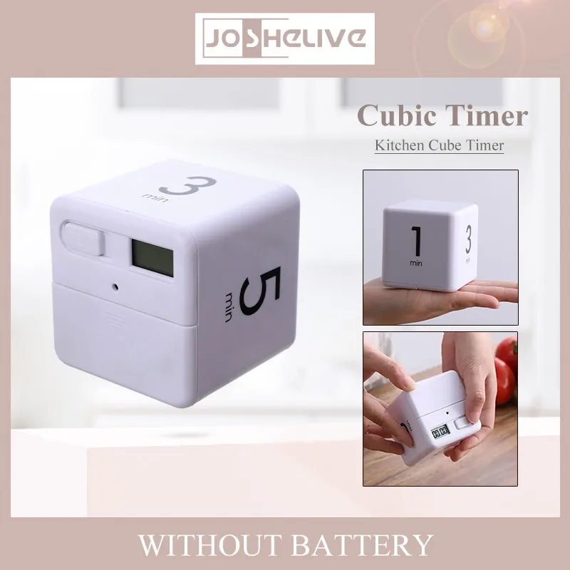 1pcs White Color Cube Kitchen Timer Cubic Timer Can Mute Countdown Electronic StopwatchTime Management Cooking Accessories