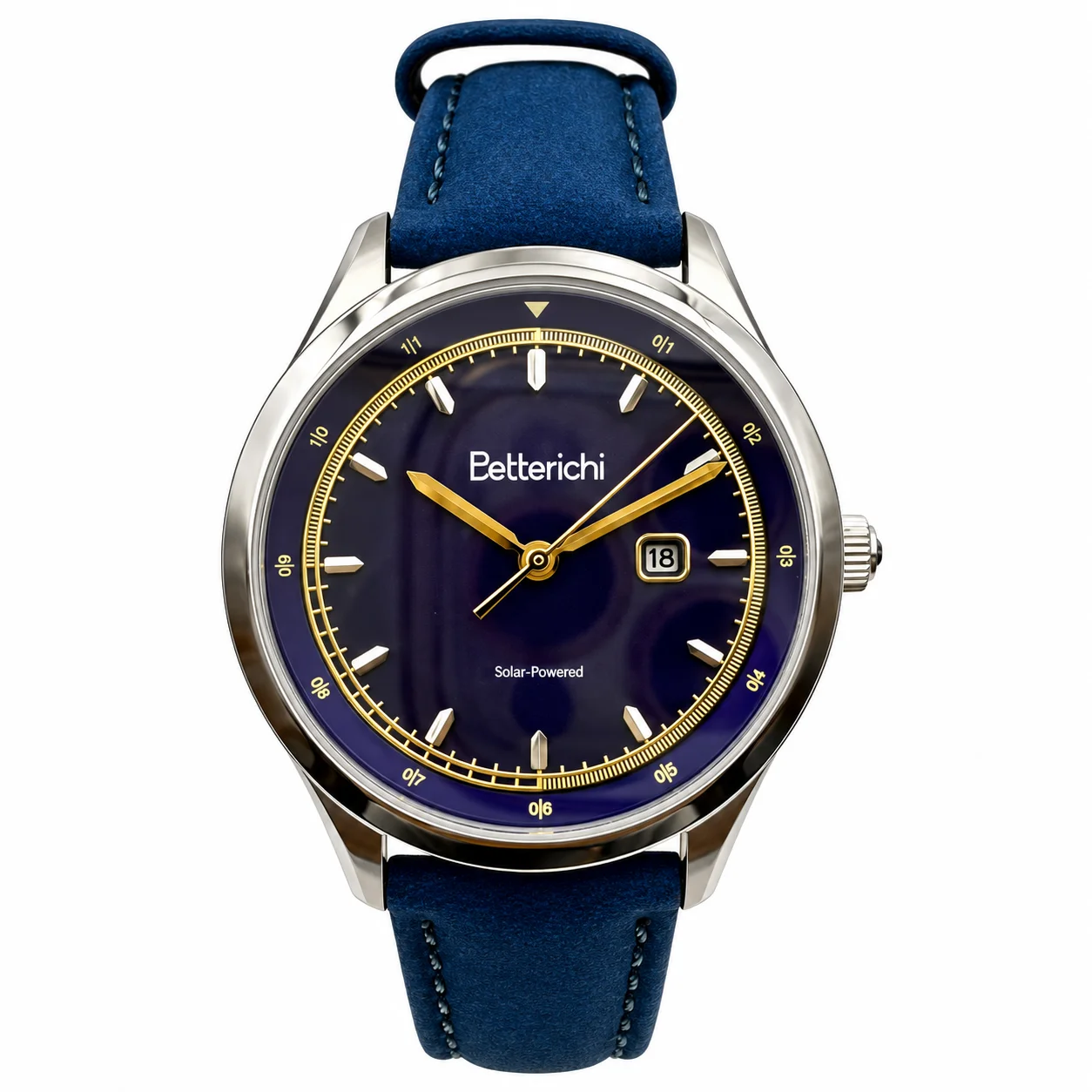 Women's Solar Quartz Watch Betterichi 34mm, Sapphire Crystal, Calfskin Leather Strap, Japanese Movement, 5 ATM Water Resistance