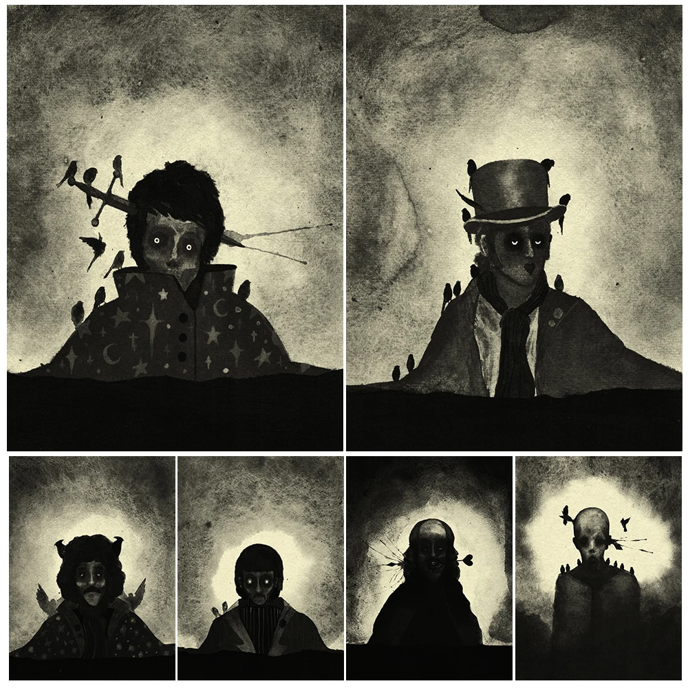 

Vampires,Magicians And The Undead Abstract Wall Art Canvas Painting Creepy Black-White Portrait Art Poster Print Home Decoration