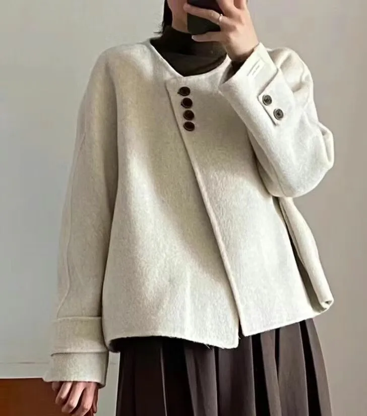 

Wool Blend Coats Womens Woolen Coat Natural Long Autumn Suede Fleece-Lined Stand-Up Collar Classic College Study School Overcoat