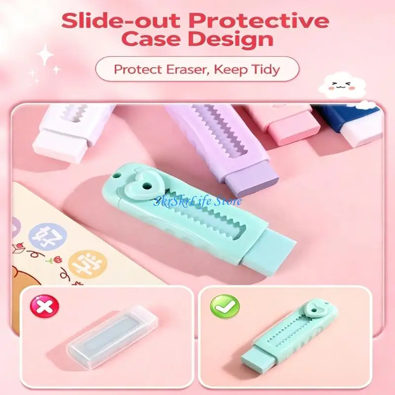 E65E 4Pcs Colorful Retractable Rubber Pencil Erasers Refillable Push Pull Eraser For Children Student Classrooms Homework