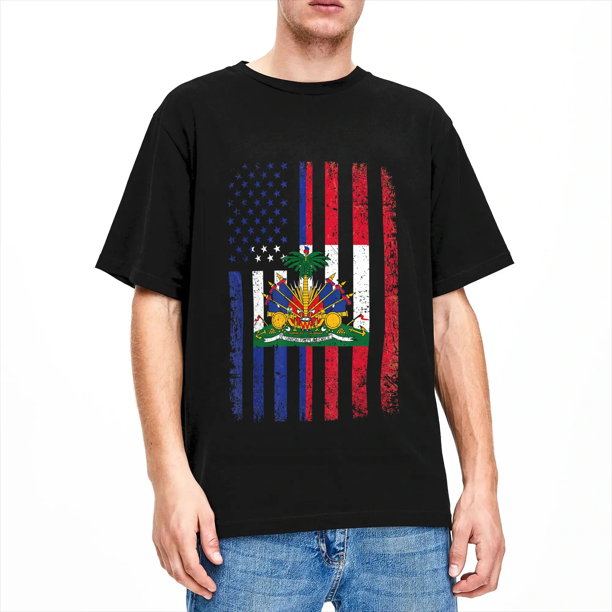 Haiti USA Flag Shirt 4th of July American Haitian Flag T-Shirt Summer  100% Cotton T Shirts For Men Tshirt Short Sleeves Clothes