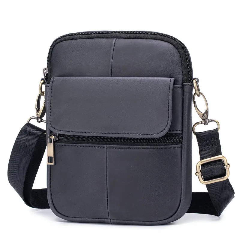 

Leather men's crossbody shoulder bag with multiple pockets mobile phone holder commuter style cowhide casual small crossbody bag