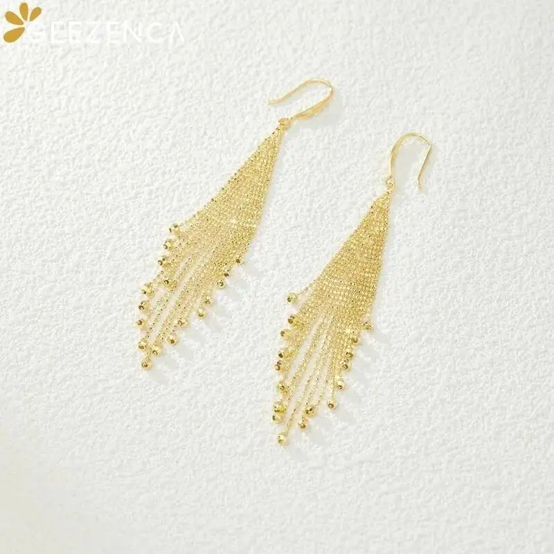 GEEZENCA 925 Silver Bohemia Bead Chain Tassel Dangle Earrings For Women Italian Trendy Dainty Statement Earring Luxury Gift