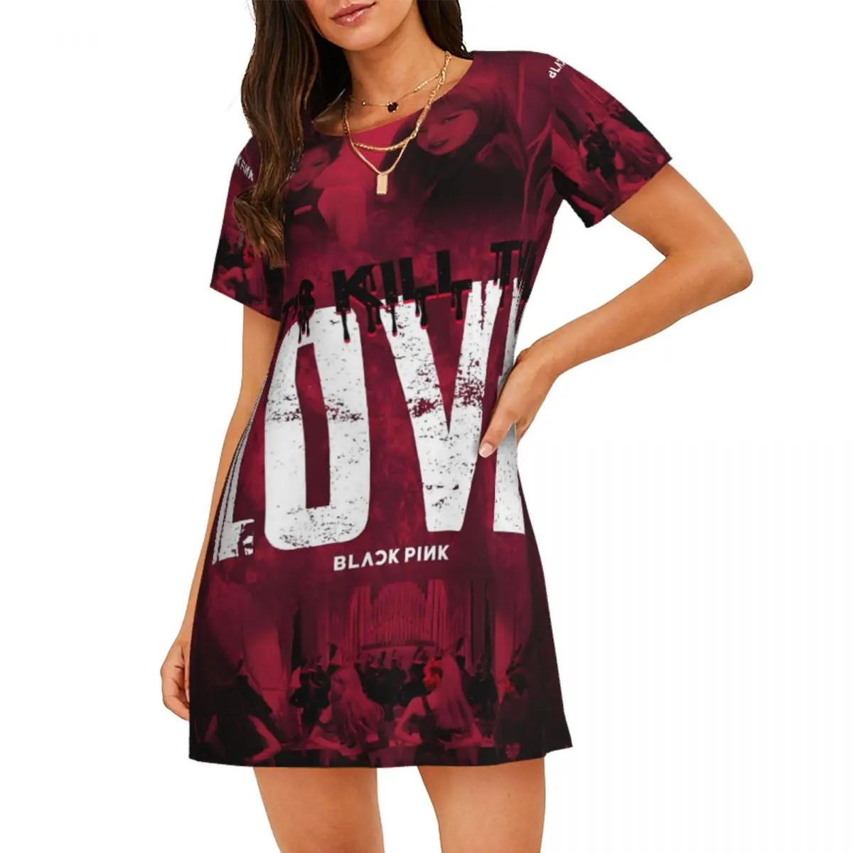 

Женская ночная рубашка Pinks в стиле поп-ролл, одежда для сна с короткими рукавами, хип-поп-музыка, ночные рубашки для путешествий, женские пижамы