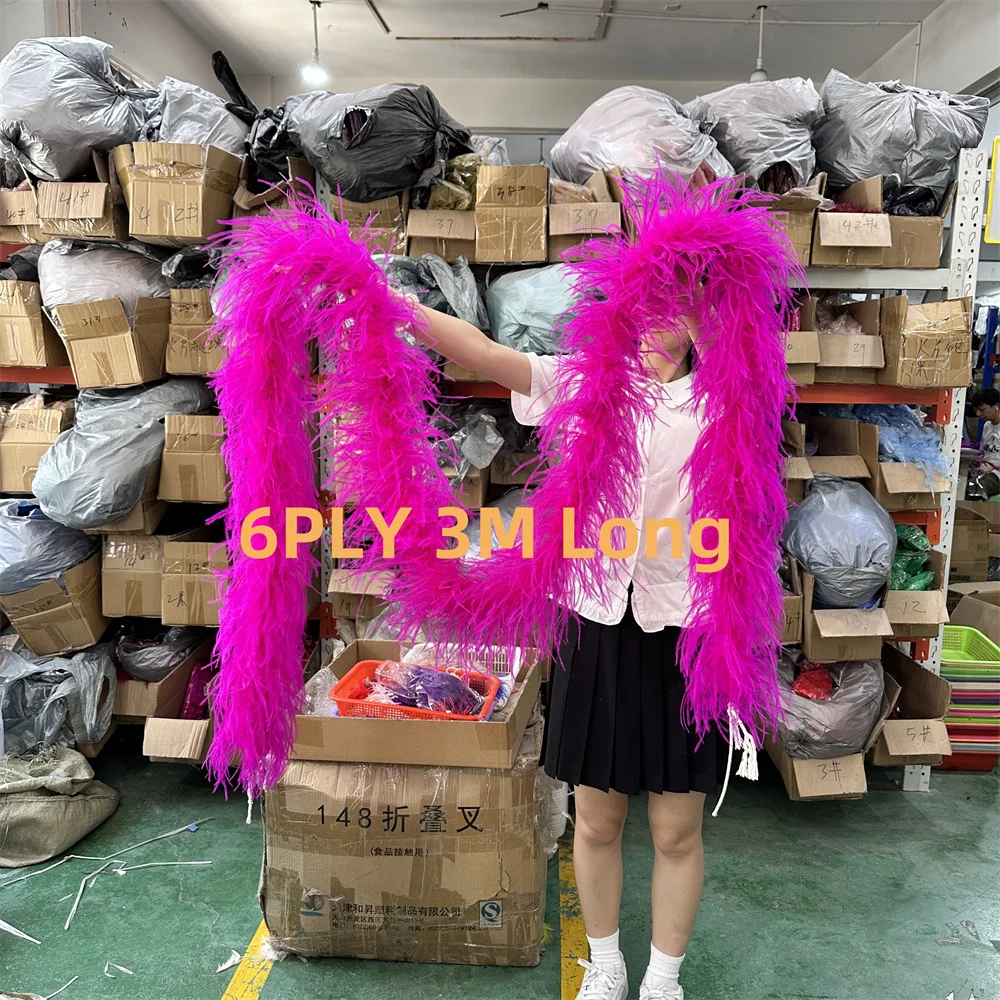 

3M Ostrich Feather Boa 2/3/4/6/10PLY Natural Colored Feather Boa Evening dress, Scarf ,Shawl Decoration ostrich feather boa pink