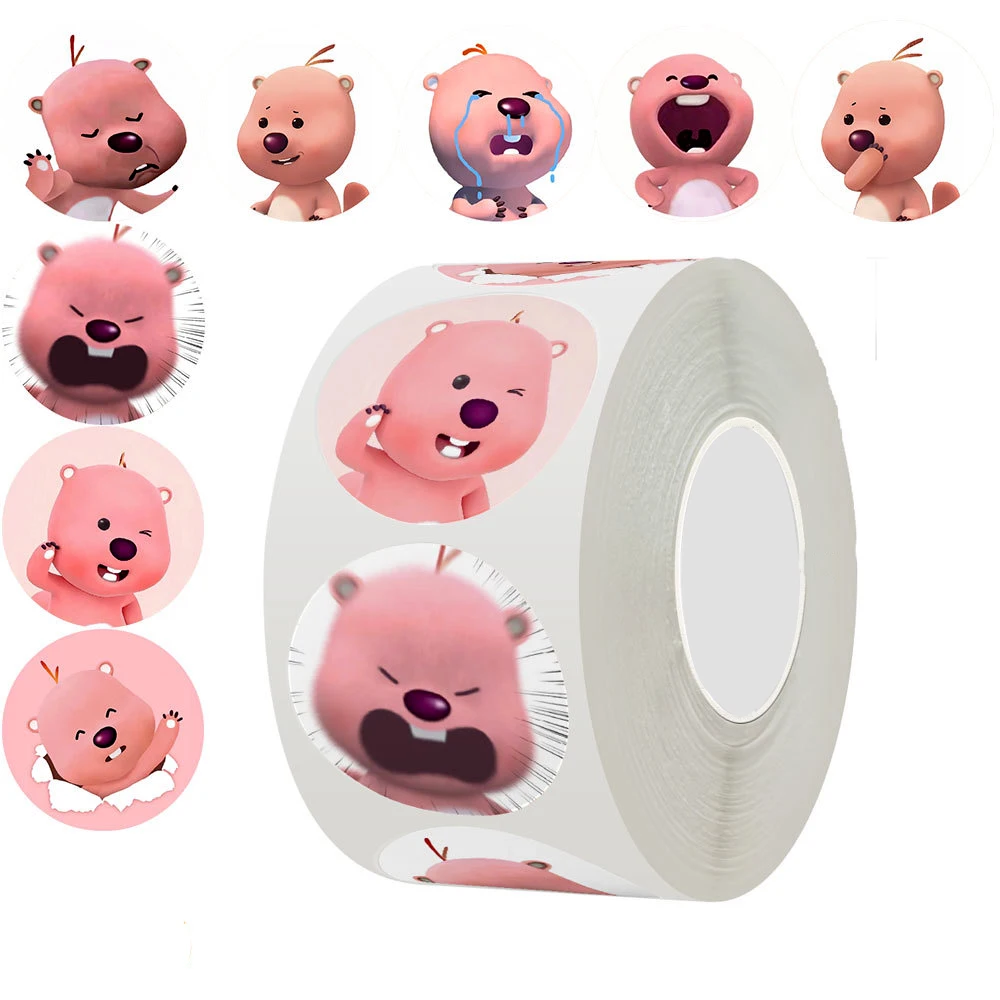 500pcs/Roll  Loopy Sticker Korean Cartoon Little Beaver Emoticon Pack Stickers Cute Laptop Water Cup Book Mobile Kids Gift Toy