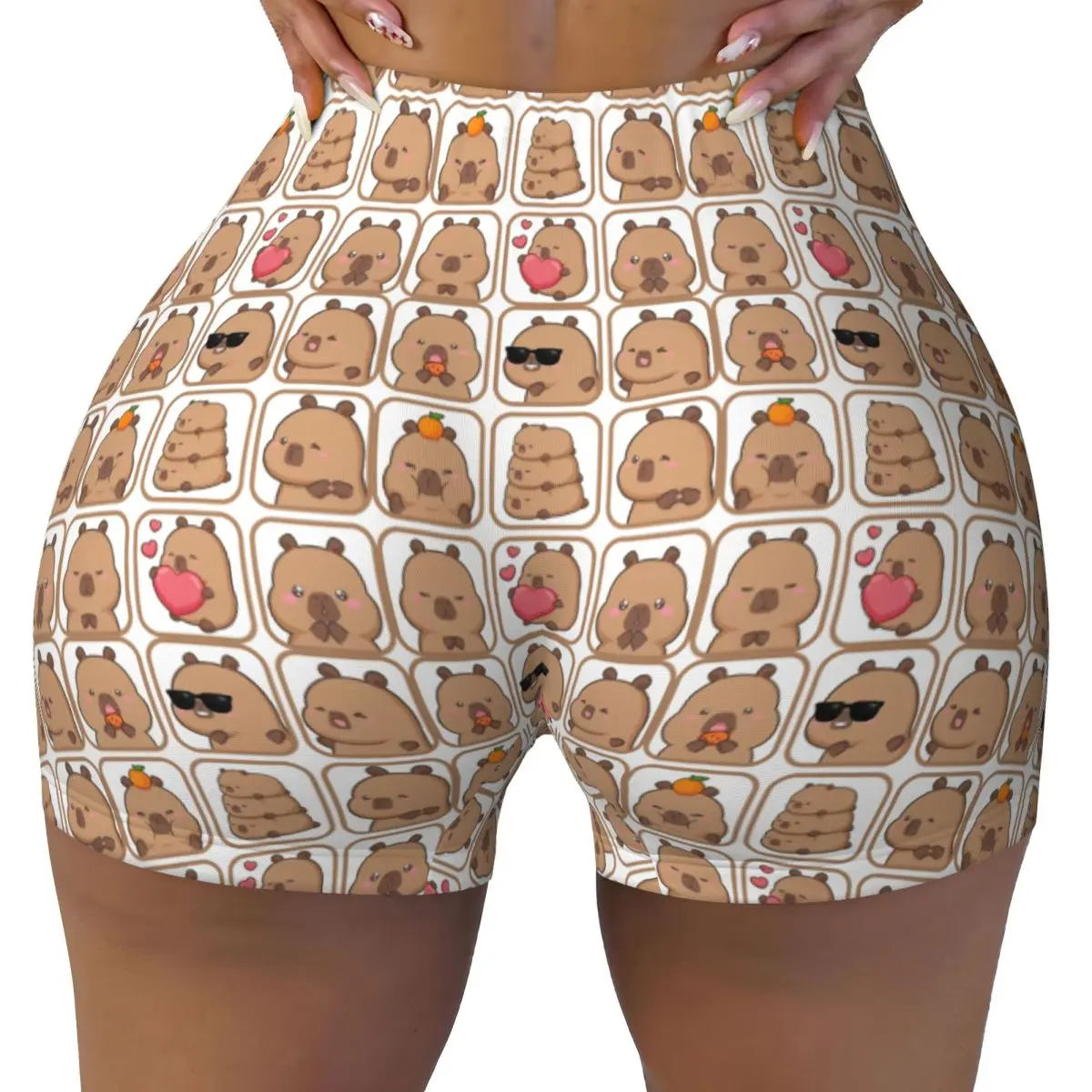 Custom Women's Cartoon Animal Pets Capybara Workout Yoga Shorts Gym Athletic Biker Running Shorts