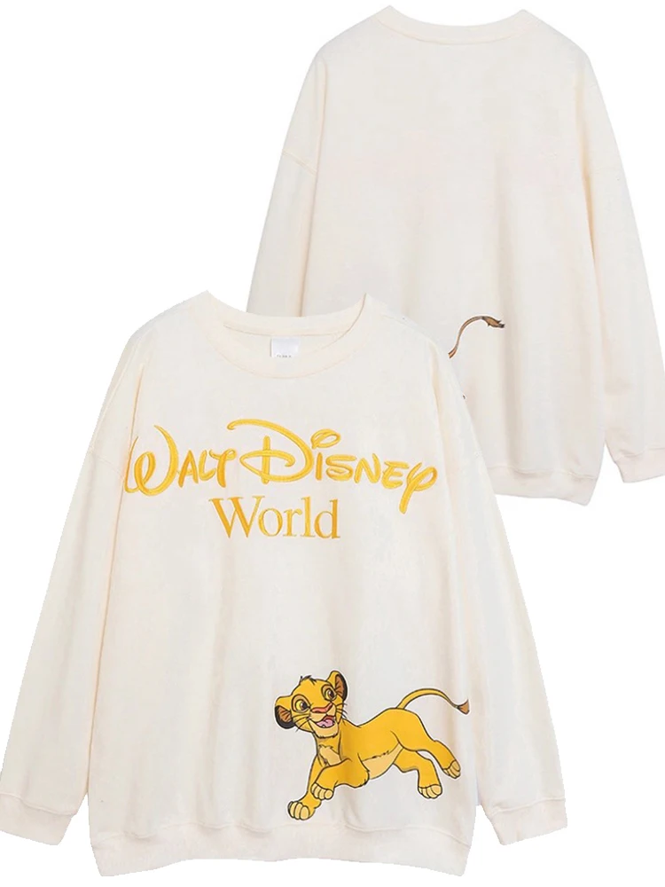 ديزني والت ديزني العالم البلوز ملك الغابة سيمبا الكرتون طباعة التطريز المرأة س الرقبة البلوز الصوف البلوز القمم