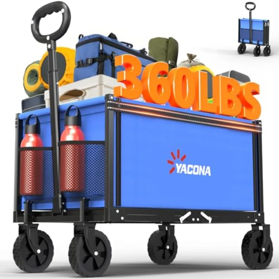 

Складная тележка-вагон 3-в-1, легкая, грузоподъемность 360 фунтов, с колесами для любой местности, для покупок, кемпинга, пляжа, сада, спорта, черная