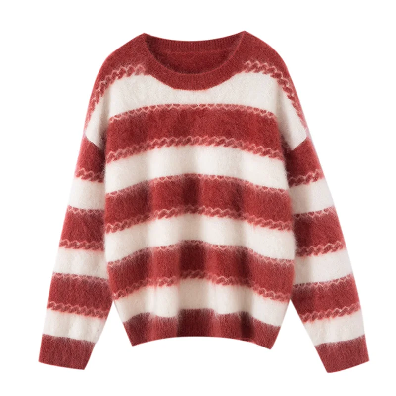 

Винтажный полосатый пуловер, женский 100% кашемир, флисовый свитер с круглым вырезом, темпераментный свитер, осень-зима, классическая мода, новые трикотажные топы