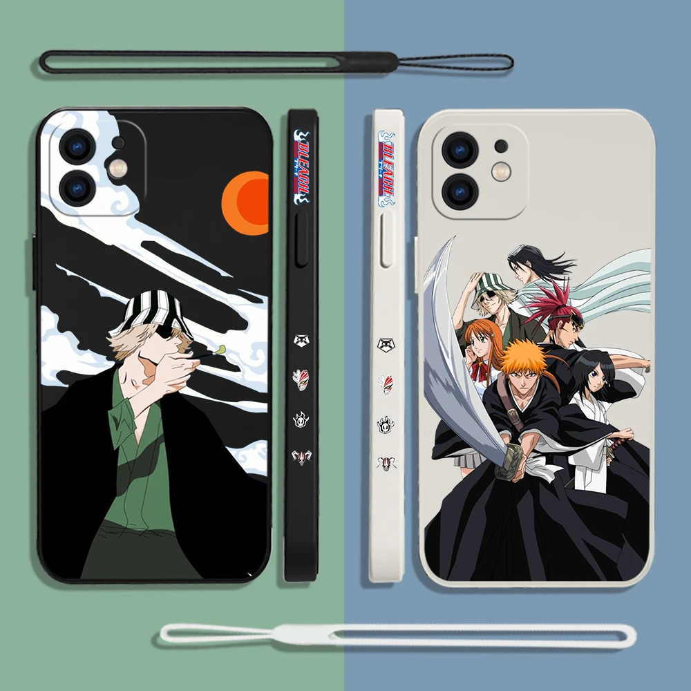 Anime Bleach Kurosaki Phone Case For iPhone 15 14 13 12 11 Pro Max Mini X XR XS MAX SE20 8 7 6 6S Plus Silicone with Hand Strap