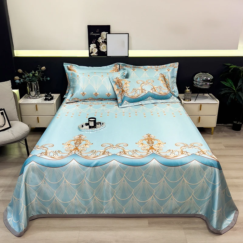 Summer cool bed cover Luxury double size mat Ice silk linen sets Air conditioning full bed sheets set Mattress with pillowcases