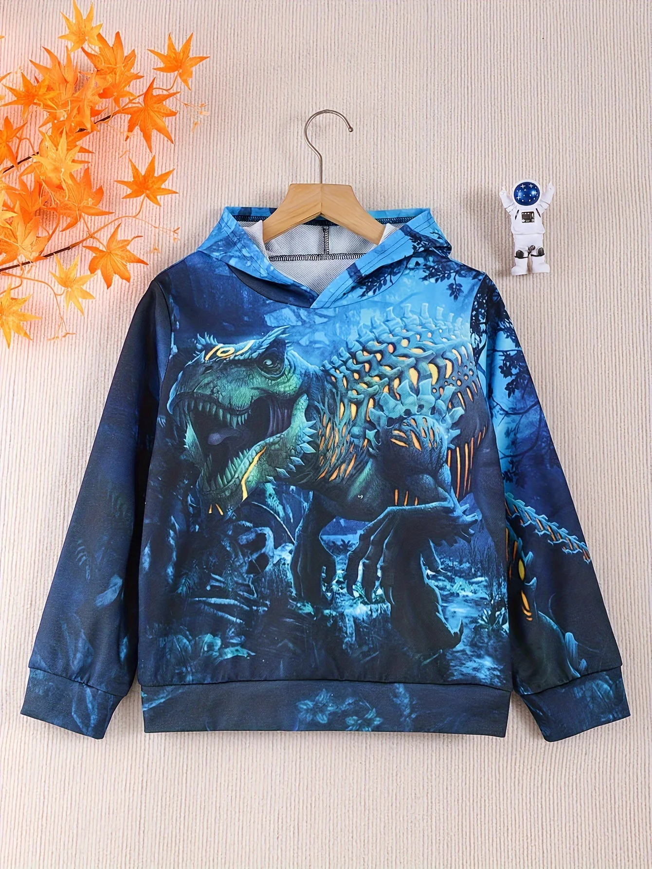 

Boys Sweatshirt Long-Sleeved Hooded Autumn and Winter Top Fashionable Dinosaur Digital Printing
