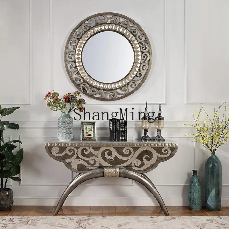 FG Light LuxuryCorridor End View Terrace Villa Silver Foil مدخل طاولة الممر #4