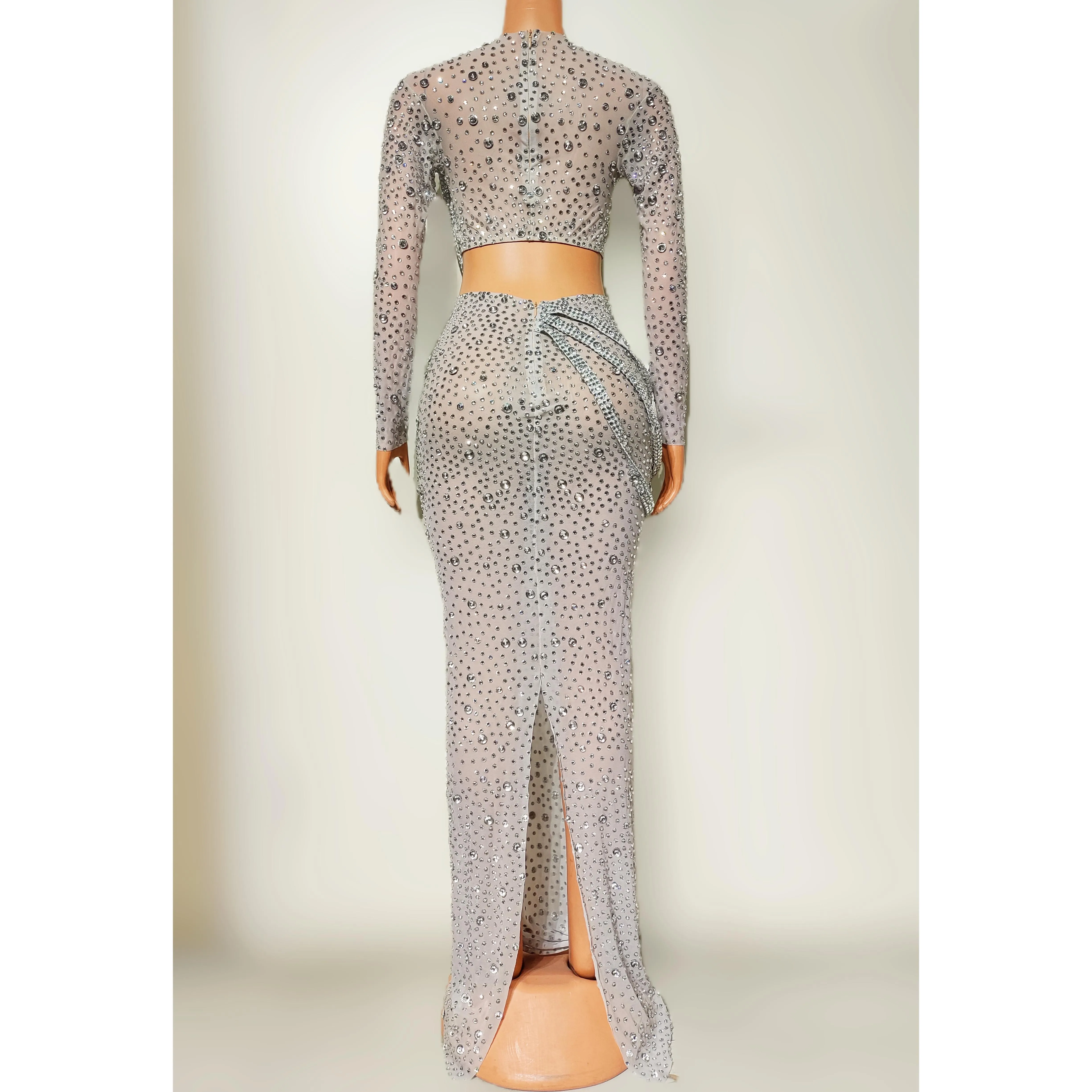 เซ็กซี่ Rhinestones CHAIN STAGE ชุดไนท์คลับบาร์ DJ JAZZ เครื่องแต่งกายประสิทธิภาพนักร้องรุ่นผู้หญิง Gogo นักเต้นชุดยาว DN19694