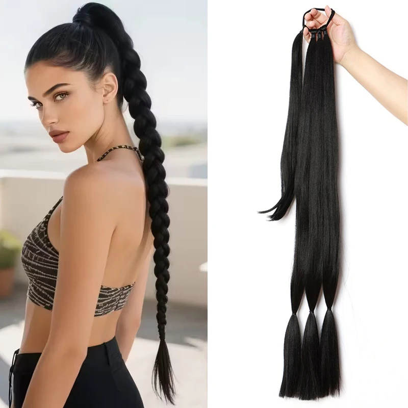 

Синтетический длинный прямой плетеный хвост «сделай сам», эластичная резинка, аксессуары для волос, легко носить для женщин, на каждый день