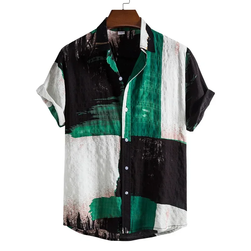 Hete Zomer Heren Shirt Met Korte Mouwen En Één Rij Met Knoop, Bloemige Losse Casual Hawaiiaans Etnisch Feestshirt