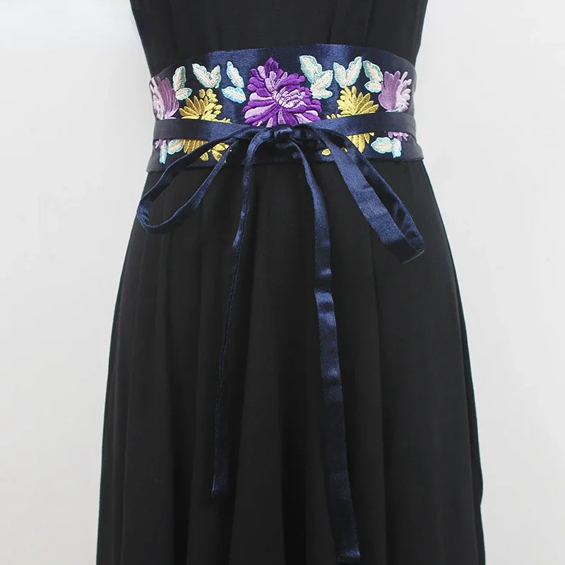 

Японский ретро-пояс для кимоно, женский широкий корсетный пояс, модный пояс-кумербанд с цветочным принтом, аксессуары для юката, винтажный бандажный пояс