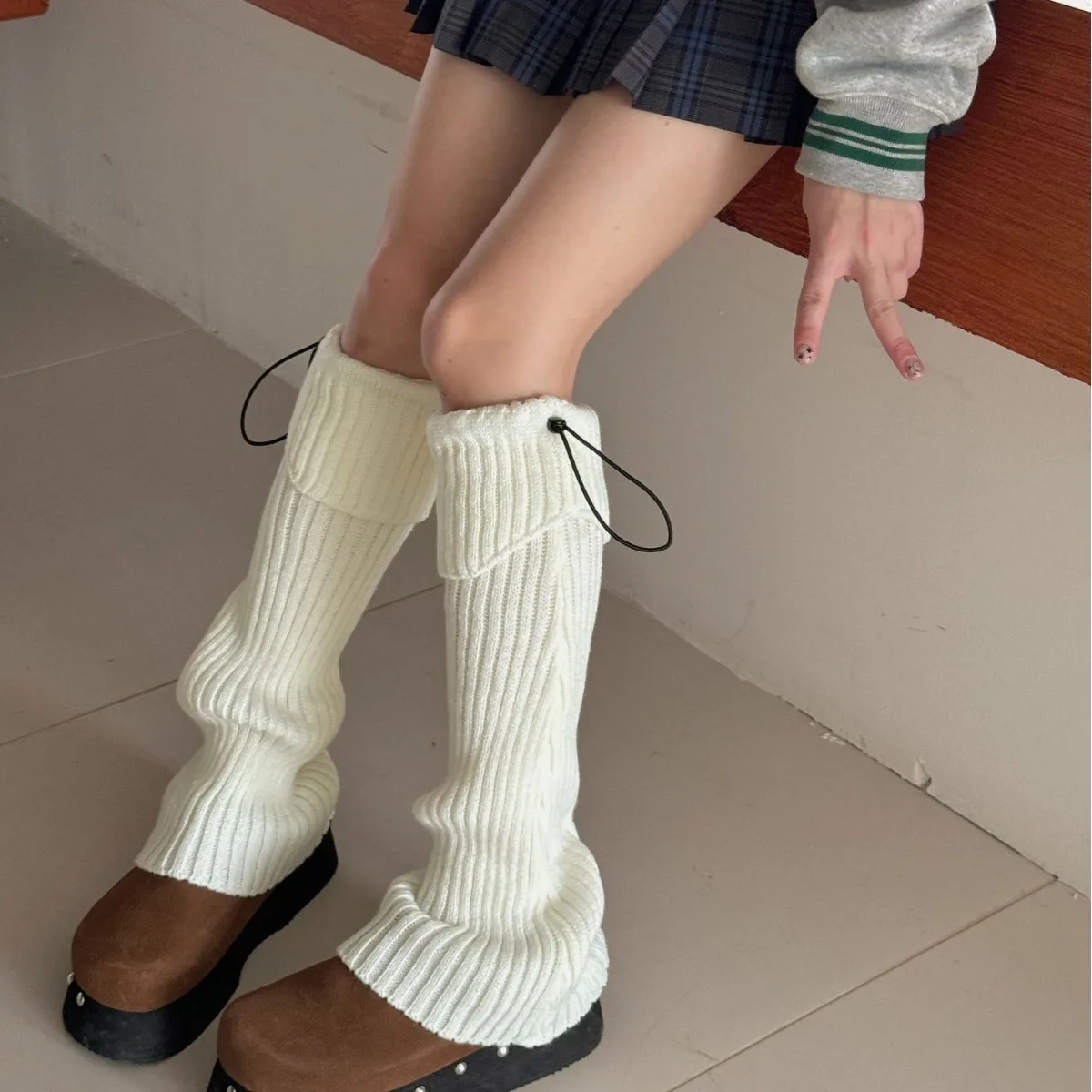 Elastic Drawstring Knitted Leg Socks Winter Warm Jk Leggings Stockings Korea Women Y2K Pile Socks Korea Women Calf Socks