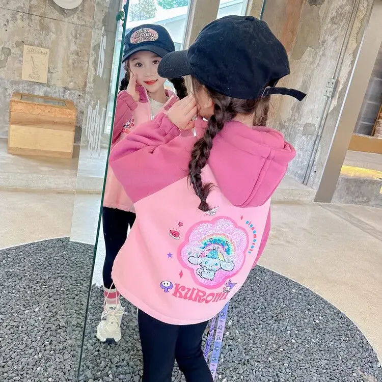 Sweet Kawaii Sanrio My Melody Anime Ins Children Long Sleeve Coat Cute Kuromi  Cartoon Winter Fleece Jacket Y2K Gifts for Kids