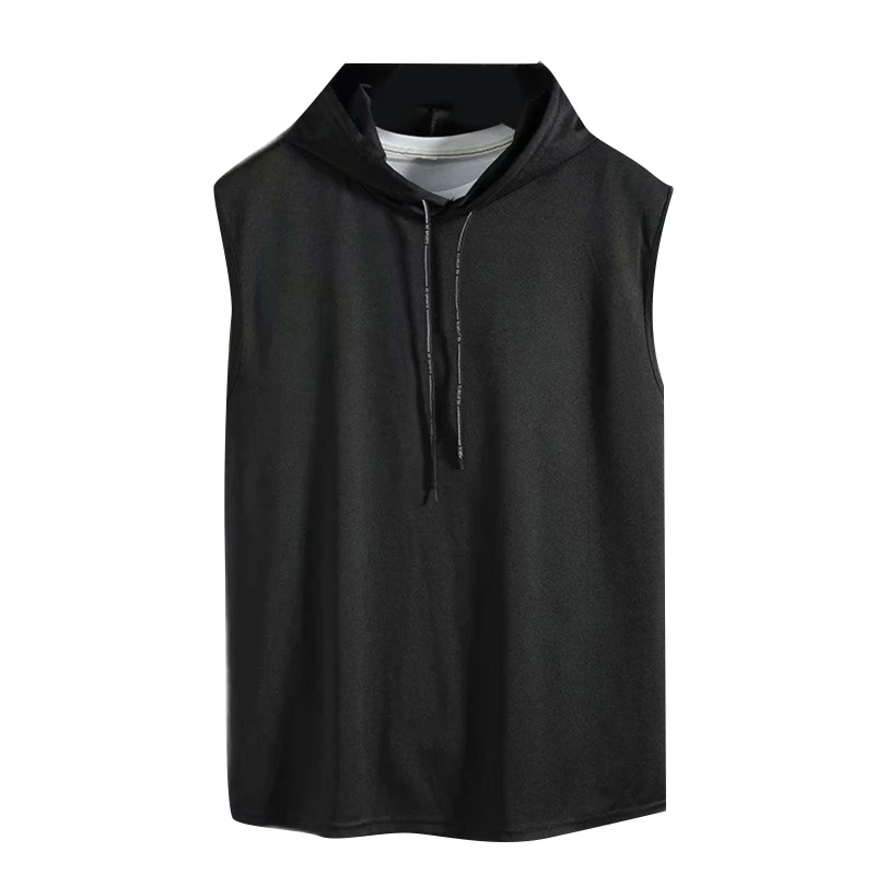 Mens Summer Sleeveless Drawstring Hooded for Tank Top Simple Solid Color Gym Fitness Sports T-Shirts Workout Hip Hop Casual 918F