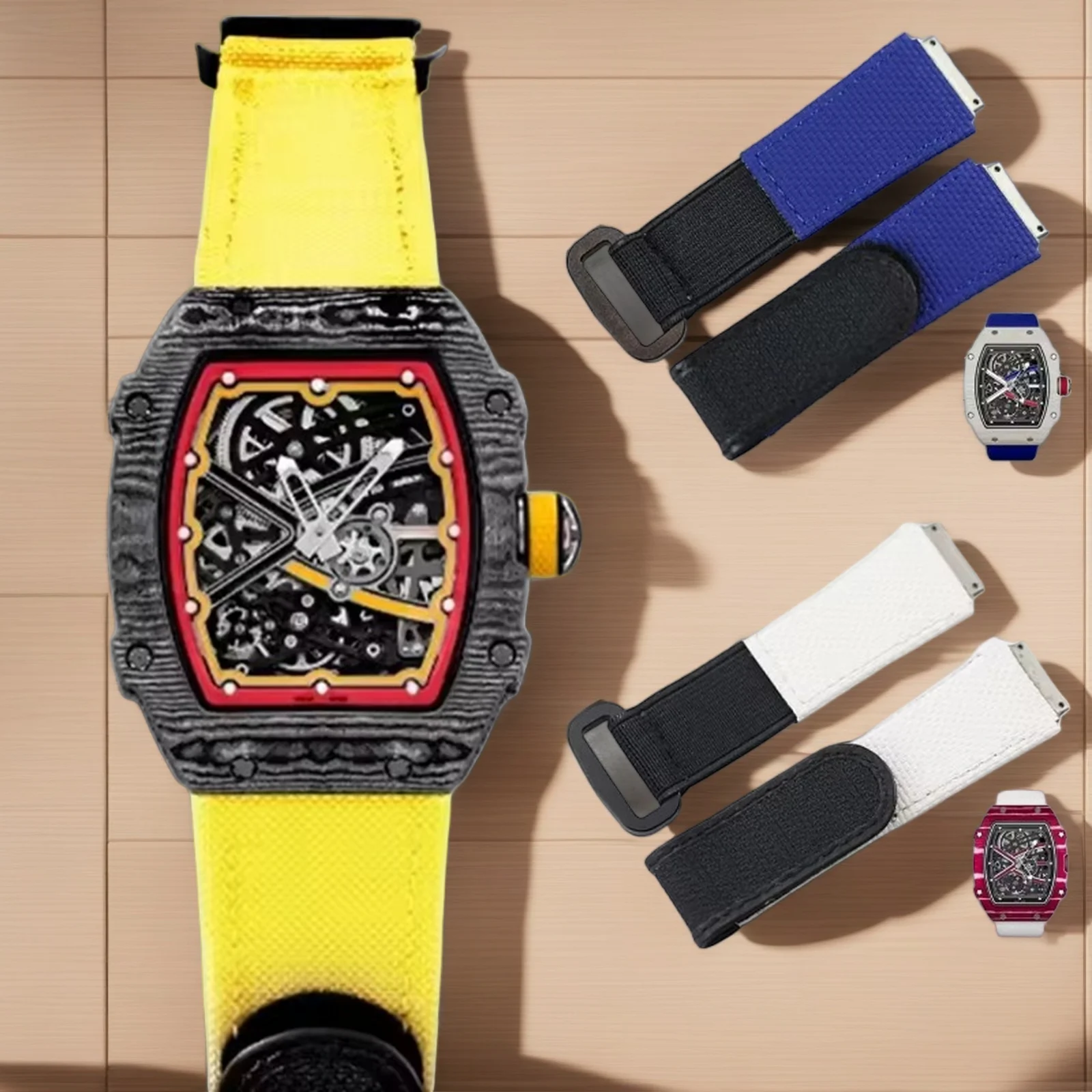 For Richard Mille Customized FKM Rubber Watch Strap Watchband Elastic Nylon RM011 RM005 RM035 RM055 RM35-01 RM67 RM67-02Bracelet
