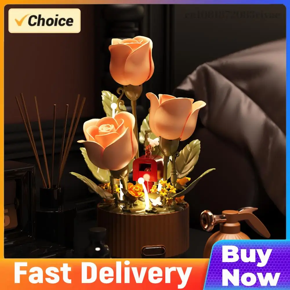 

Creative Botanical Block Remote Control Automatic Bloom Dynamic Building Block Flower with Lights & Sound Gift for Women