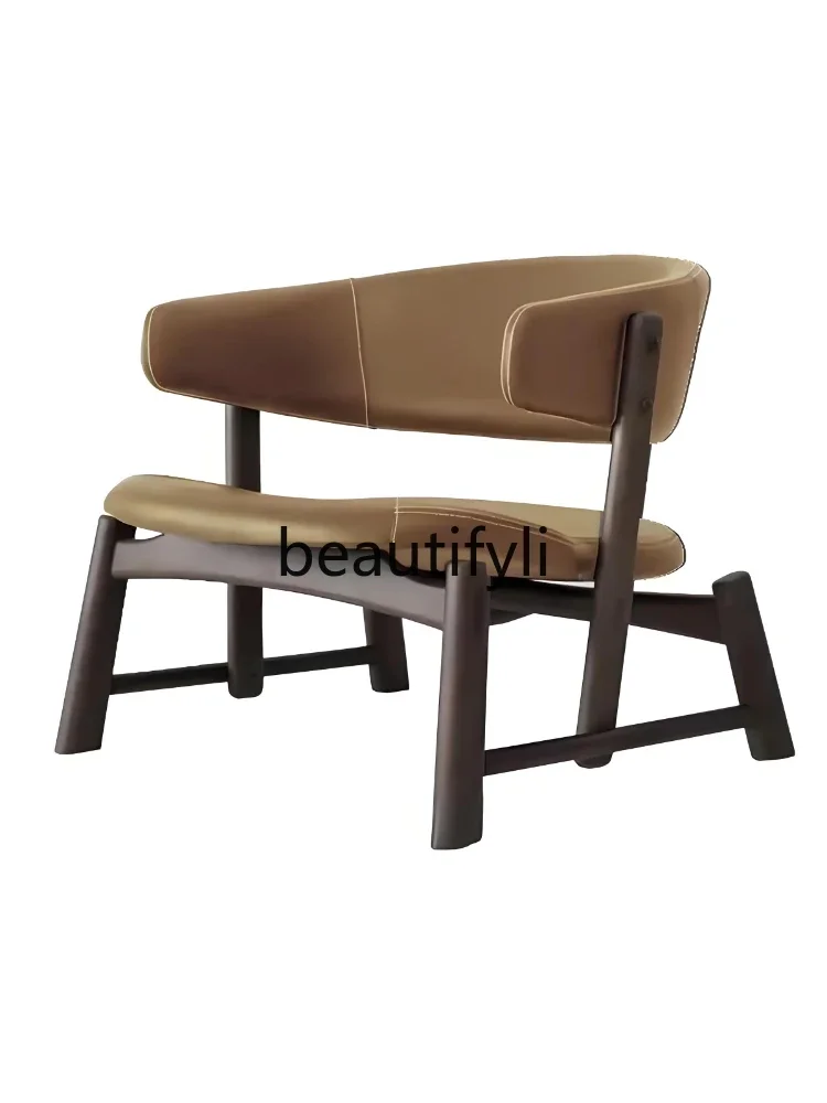 

New Chinese-style solid wood single leisure chair meeting guests leather art sofa chair