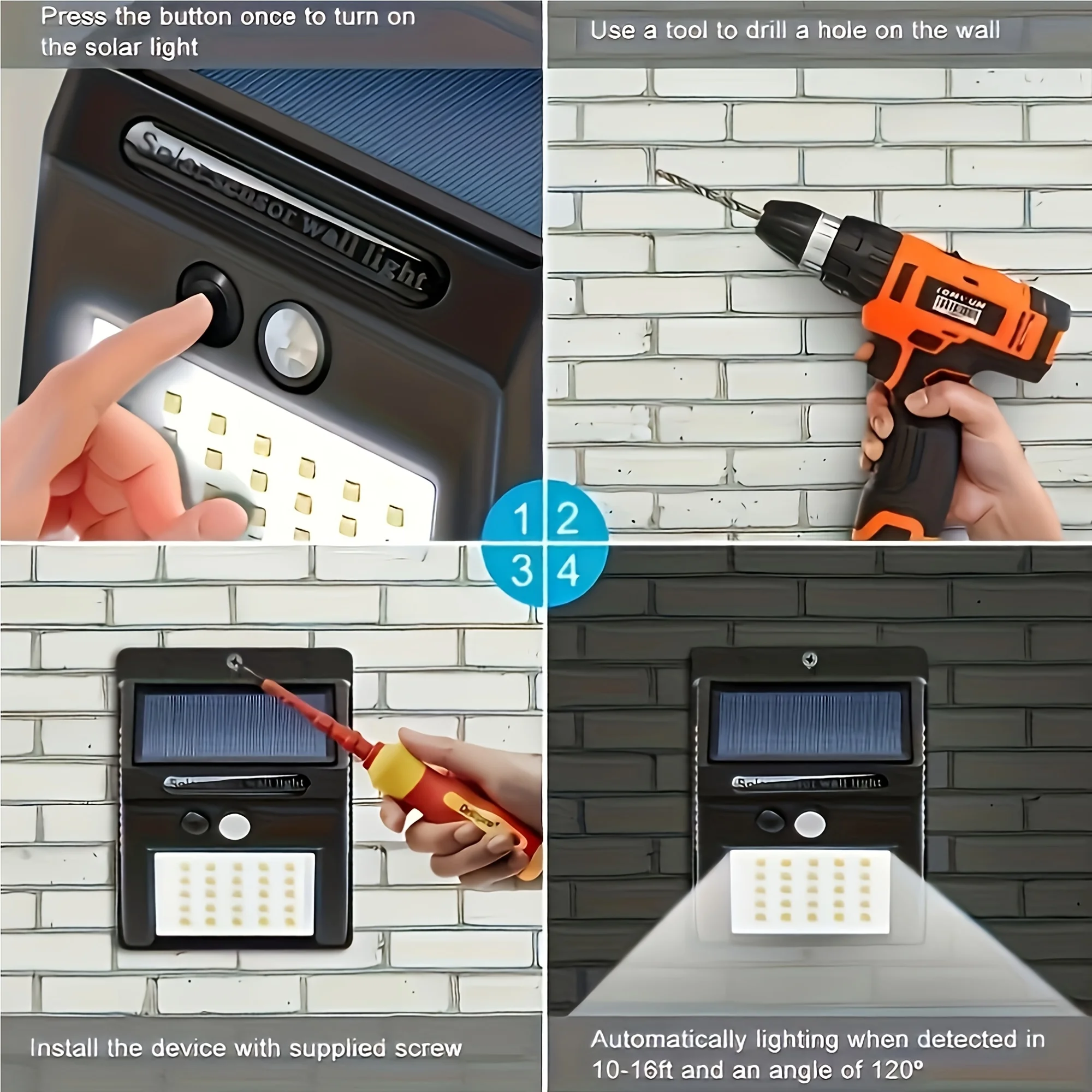 1/2/4pcs Outdoor Solar Lights 20 LEDs 3 Lighting Mode Solar Floodlight with Motion Sensor Solar Wall Light for Yard Fence Garage