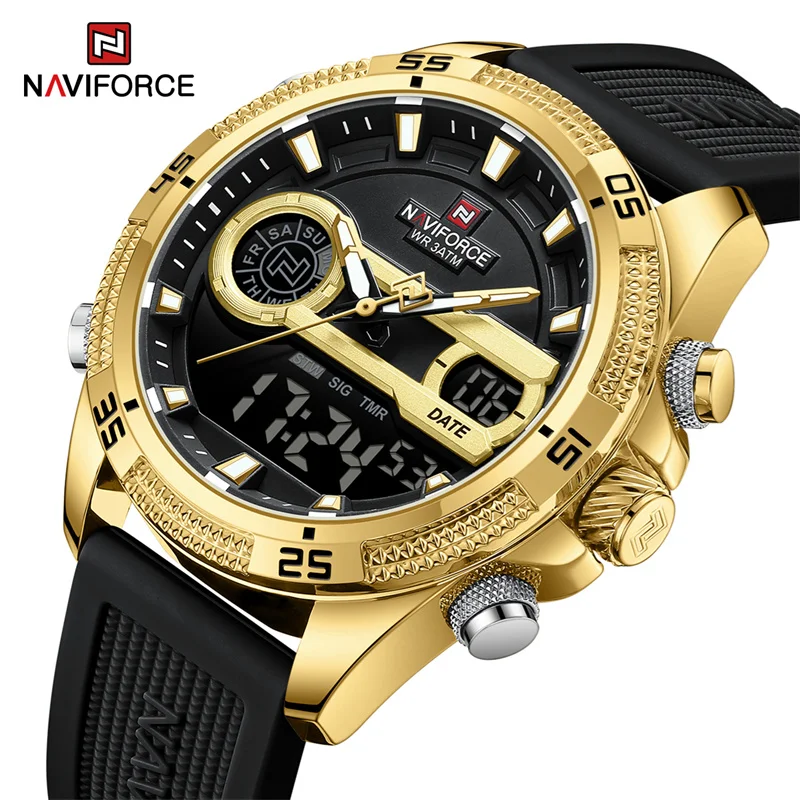 

NAVIFORCE Men Sport Watches Digital Chronograph LED Week Date Display Wristwatches Male Silicone Strap Waterproof Luminous Clock