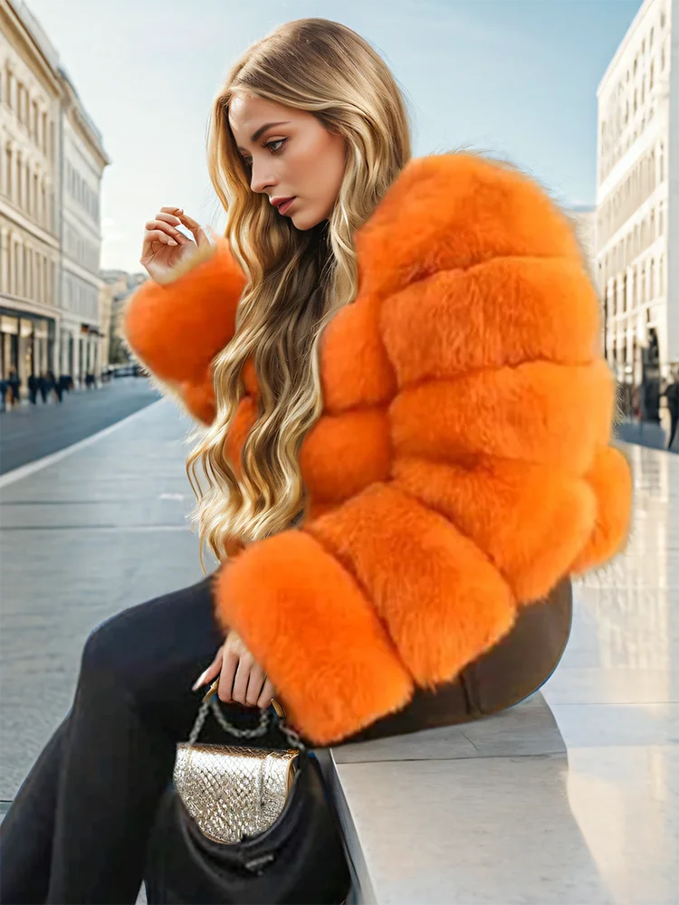 DEAT Fashion Women\'s Faux Fur Coat Lapel Loose Long Sleeves Patchwotk Thick Imitation Rabbit Fur Jacket Winter 2024 New 7AB6101