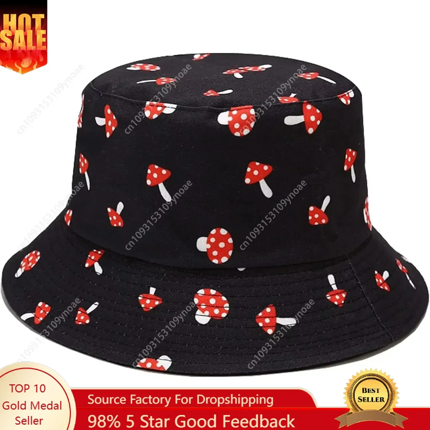 

Mushrooms Print Double Side Wear Reversible Bucket Hat Man Women Fishing Cap HatsOutdoor Sun Caps Cartoon Pattern Unisex