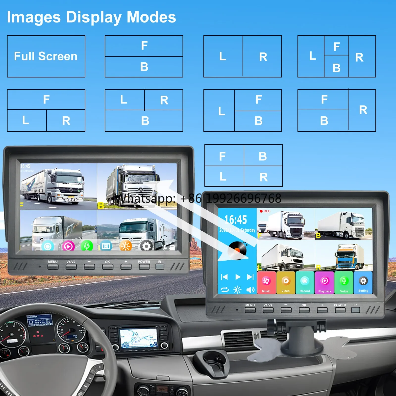 7-дюймовая резервная камера 1080P, обзор для парковки на 360 градусов, водонепроницаемый разделенный экран, монитор QUAD, комплект системы безопасности заднего вида для грузовика