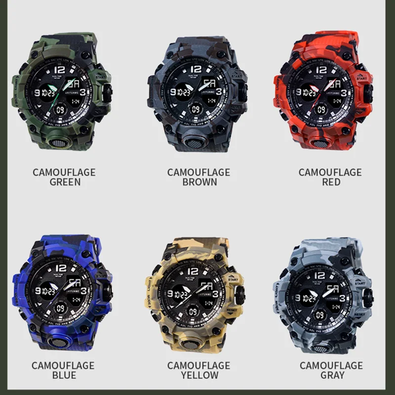 Luxury Men LED Digital Watch Military Sports Quartz Watches Dual Display Outdoor Waterproof Luminous Electronic Wristwatch 1606P