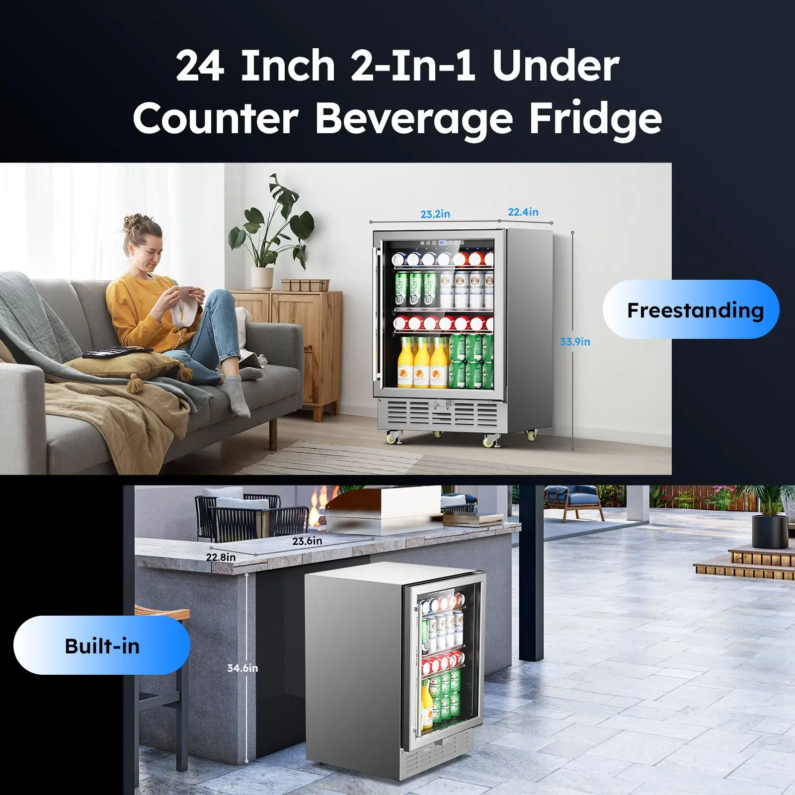 Refrigerador de bebidas de 24 pulgadas, Enfriador de bebidas integrado/independiente de 180 latas, refrigerador de cerveza con memoria Digital debajo del mostrador