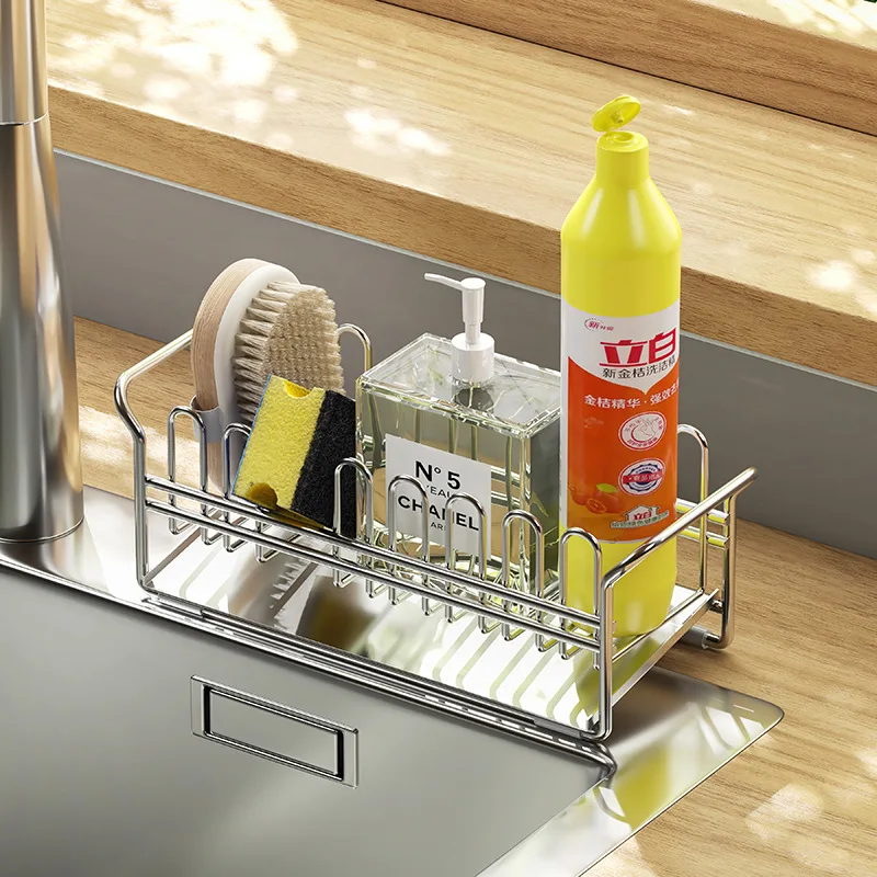 

Kitchen Sink Stainless Steel Shelf Countertop Sponge Towel Sink Drain Rack Bathroom Shampoo Clutter Organizer Rark