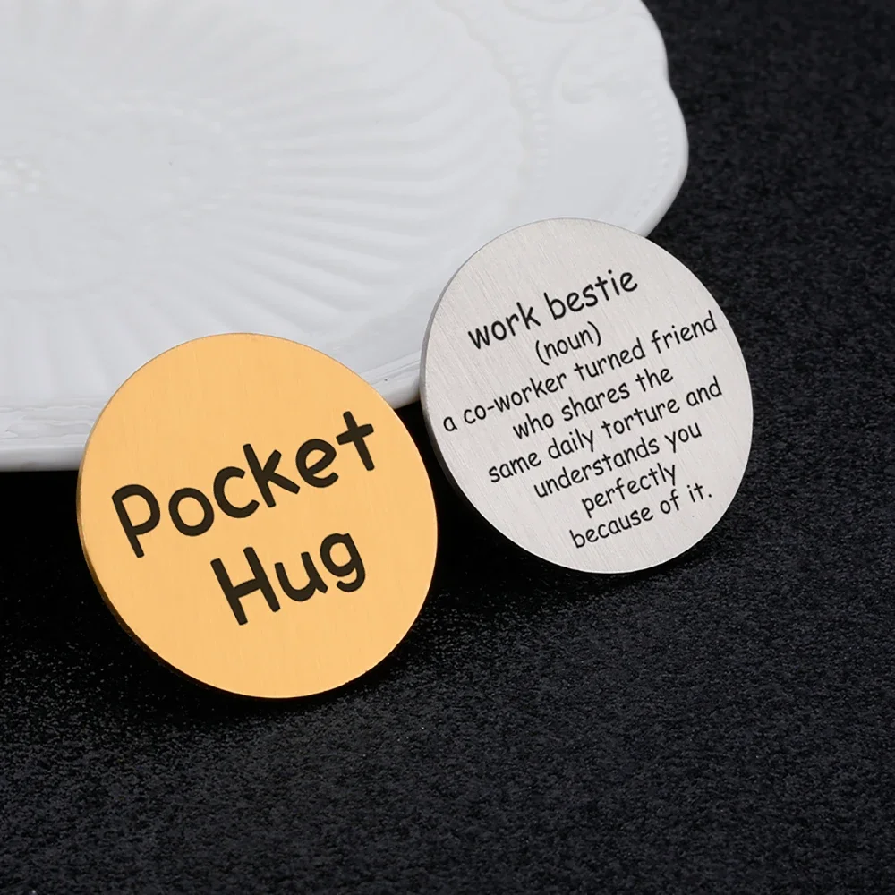 Pocket Hug Token for Work Bestie Stainless Steel Double Sided Inspirational Birthday Gifts Keepsake for Coworker Best Friend BFF