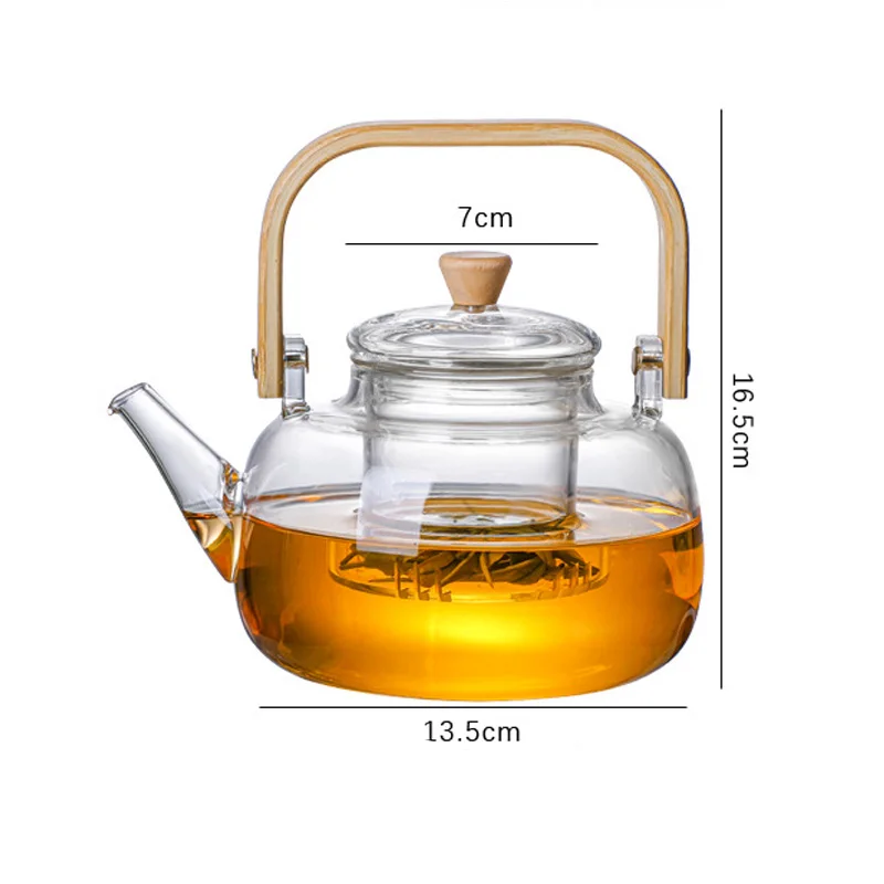 HMLOVE High Boron Silicon Glass Teapot Chinese Tea Ceremony Transparent Teawear Set Cup Filter Wood Handle Tea Pot 900ML