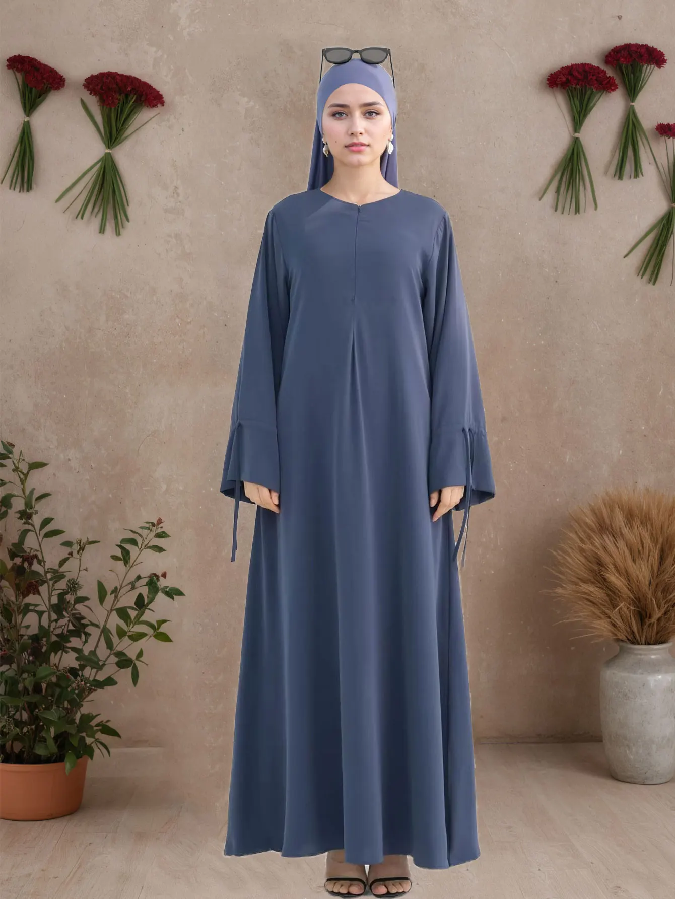 

Navy Blue Islamic Abaya with Drawstring Cuffs Ideal for Saudi Arabia UAE Qatar Gulf Oman Kuwait Middle East Modest Fashion Trend