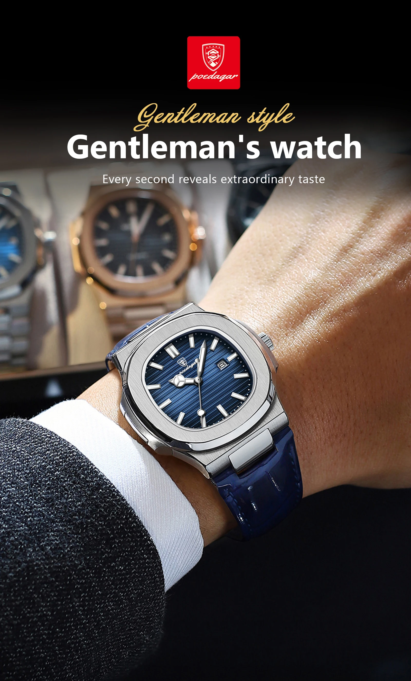 POEDAGAR Top Platz Mann Uhr Datum Wasserdicht Leucht Luxus Männer Armbanduhr Hohe Qualität Leder herren Quarz Uhren + Box reloj – Detail 2