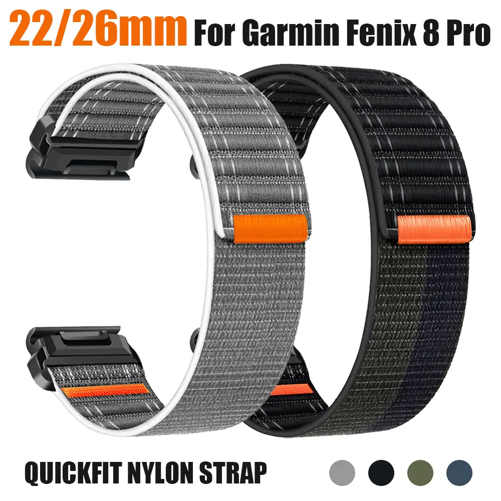 22/26mm QuickFit Nylon Strap for Garmin Fenix 8 Pro 8 FE 7X/Instinct 3 2X/Tactix 8 7/Forerunner 965 955 Replacement Watchband