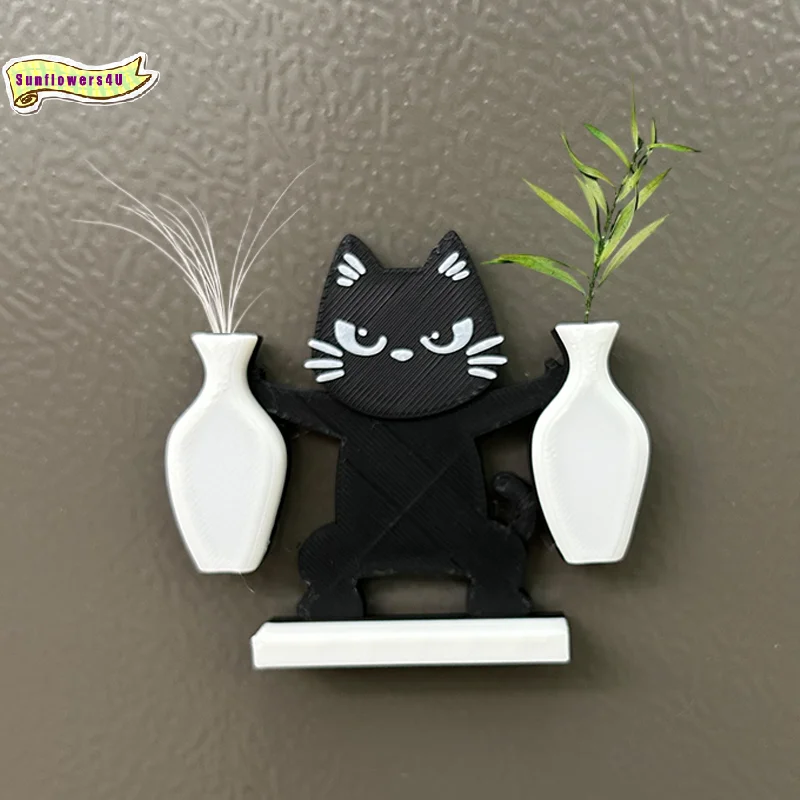 Magnetic Cat Vase Whisker Collector Dual Mini Vases Fridge Magnet Animal Shaped Refrigerator Decor for Kitchen Desk Bedroom Use