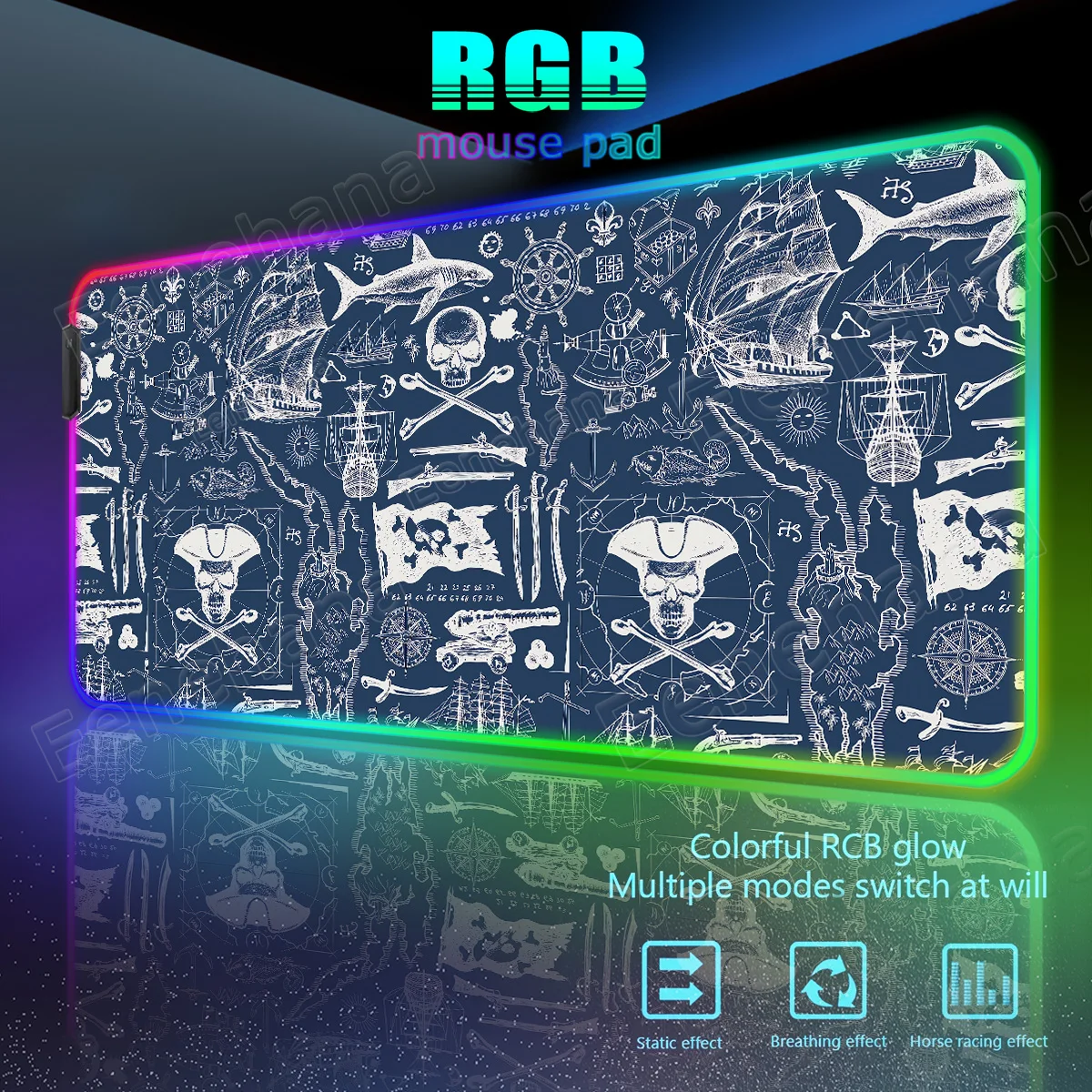 

RGB Large The Navigator Mouse Pad Emit Light Ocean Sailboat LED XXL Extended Pads PC Gaming Accessories Gamer Laptop Desktop Mat