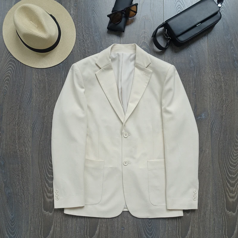 

Мужской повседневный костюм CAILW в полоску, светлая серия, драпированный жакет с эффектом помятости, однобортный, модный городской стиль, длинный рукав