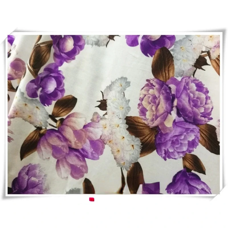 Knitted Fabric Printed with Broken Flowers Purple Peony Flowers and Big Flowers and Latin Dance Clothes with Good Elasticity