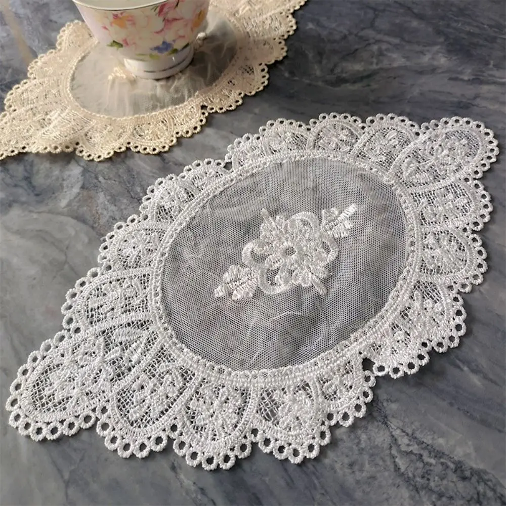 Coffee Table Crochet Hollow Lace Coaster Delicate Vintage Placemat European Style Oval Cup Mat Table Decoration